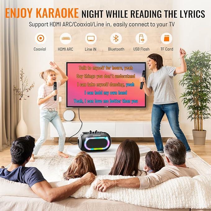 SUDOTACK Karaoke Machine for Adults Kids with 2 Wireless Microphones, Bluetooth PA Speaker System with Echo/Bass/Treble Adjustment for Home Party, Outdoor, Church, Picnic, Birthday Gifts（Pink/White/Space Black） - 6